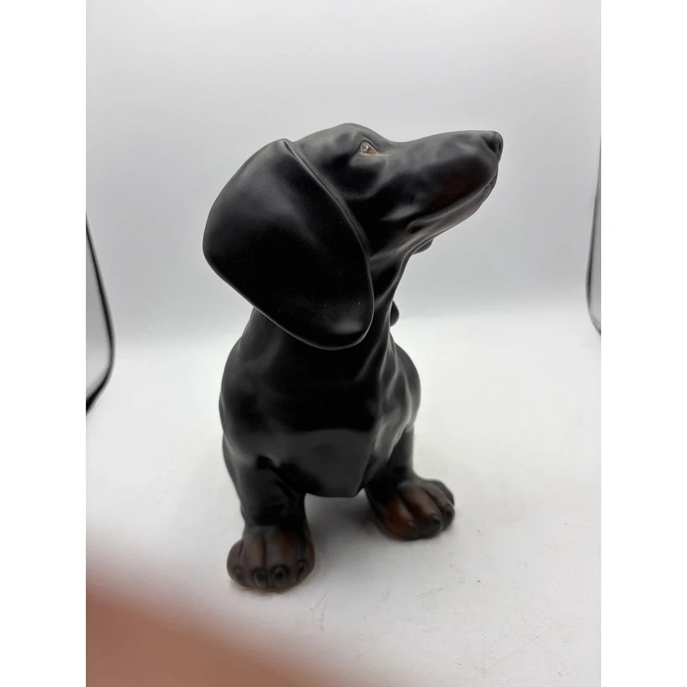 Vintage Dachshund Dog Figurine Black Matte Statue 11